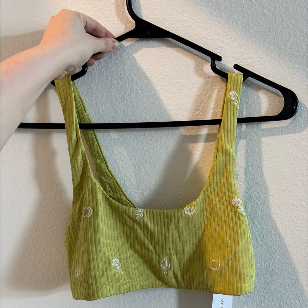 NWT Urban Outfitters Small Green Embroidered Swim Bikini Top